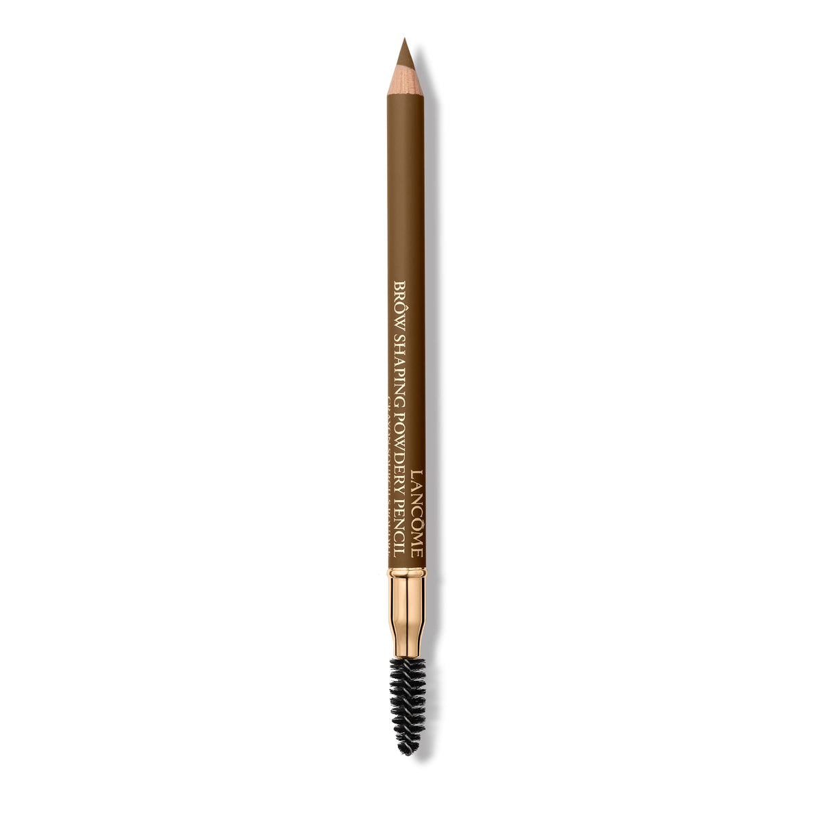 Lancôme front packaging of brow pencil showing compact dual-ended design and natural finish benefit