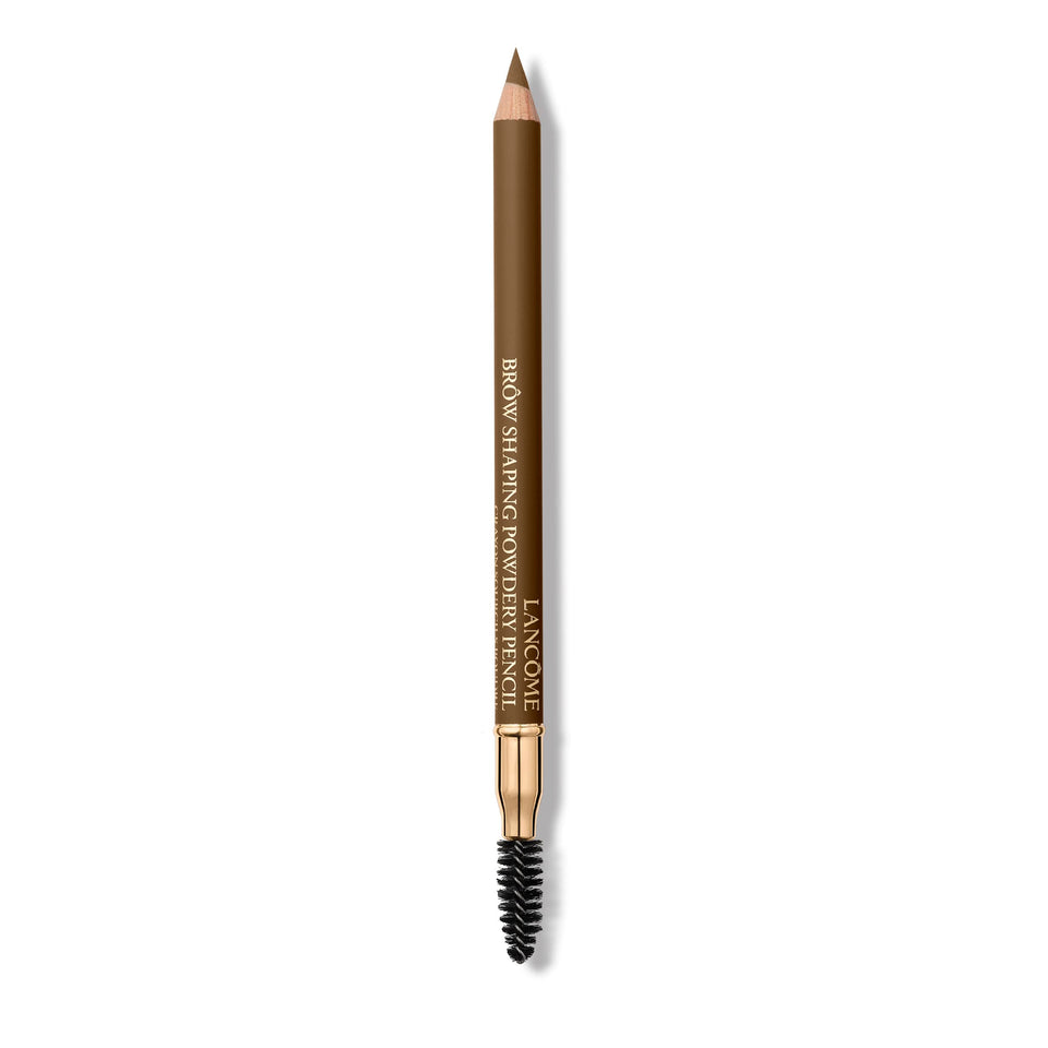 Lancôme front packaging of brow pencil showing compact dual-ended design and natural finish benefit