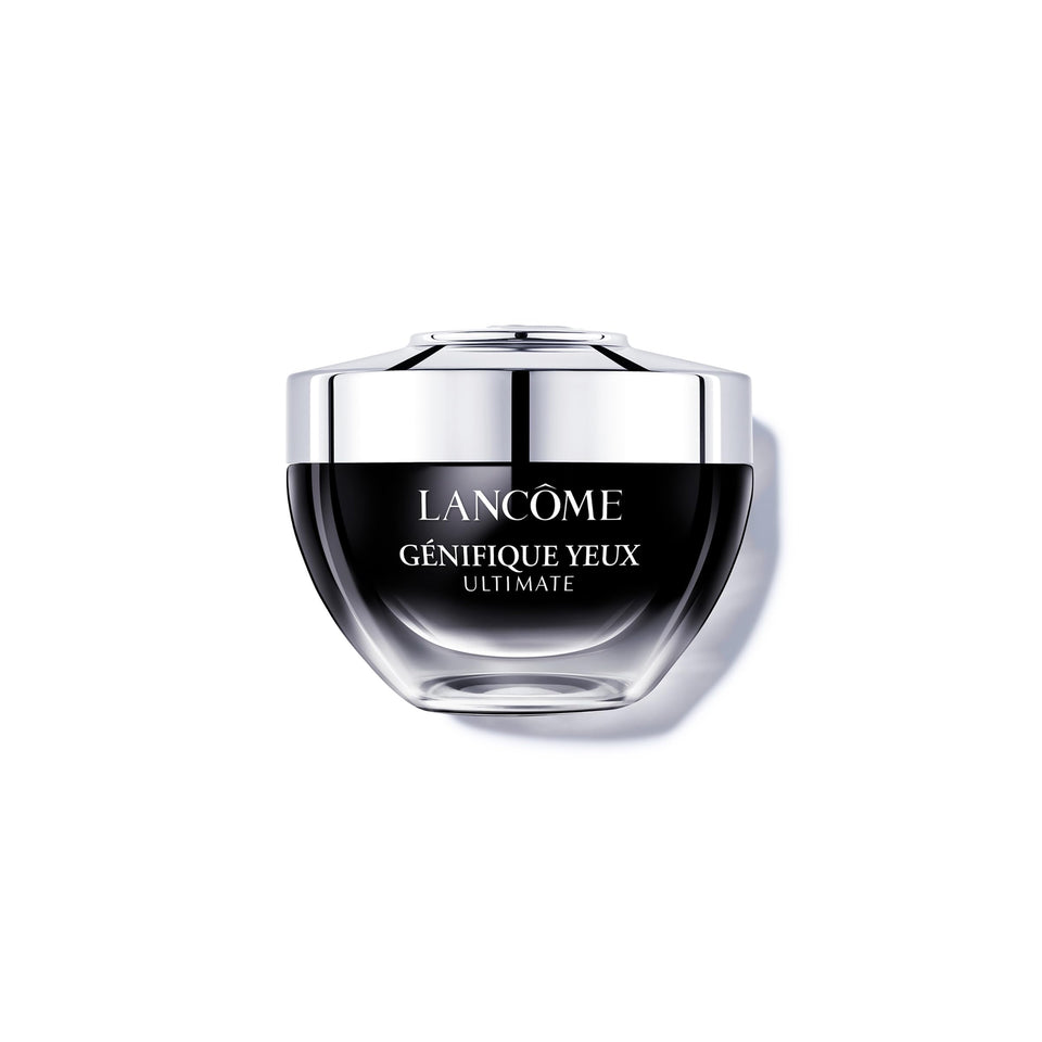 Lancôme Génifique eye cream front packaging showing elegant jar and branding benefits