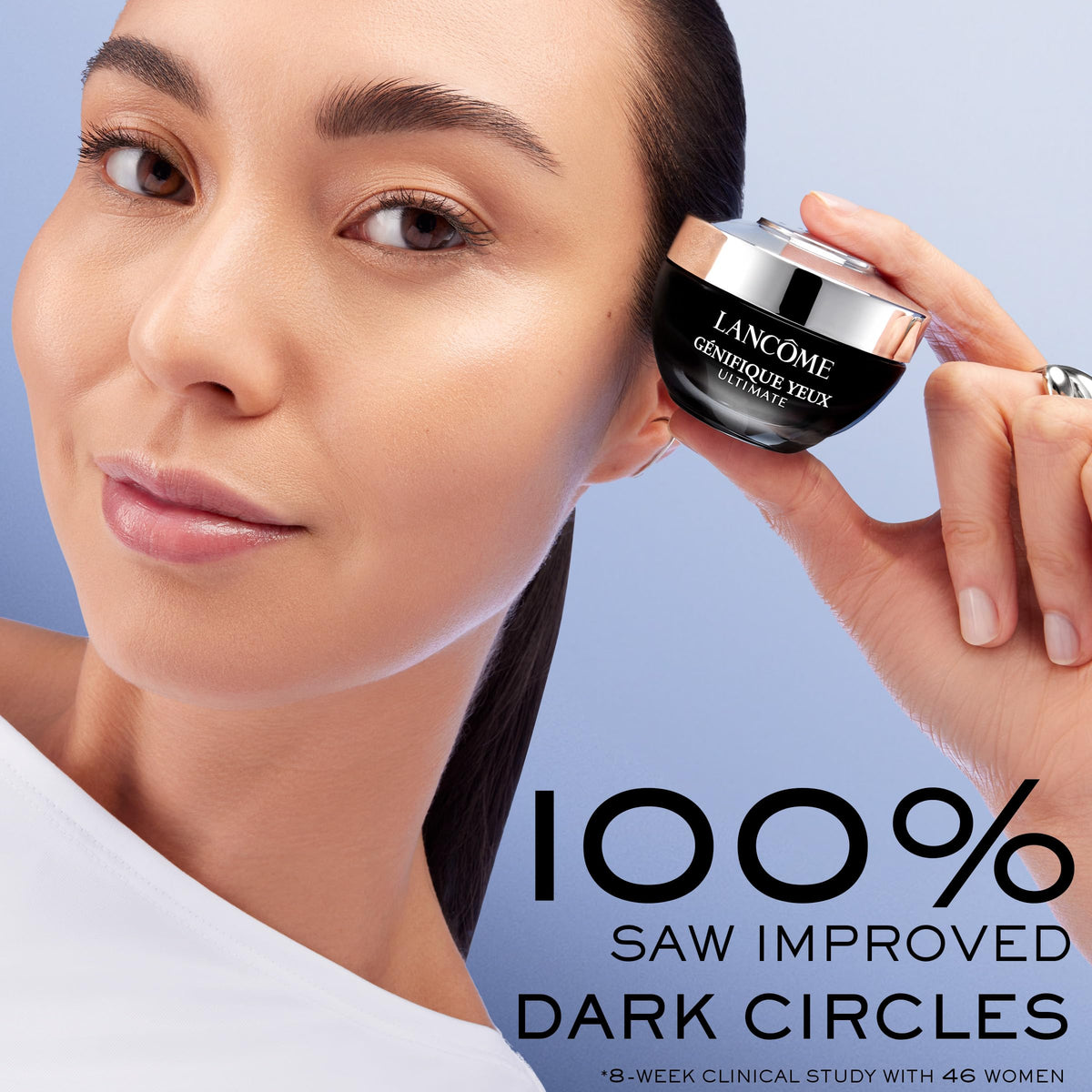 Lancôme Génifique eye cream open jar showing creamy texture for fast hydration