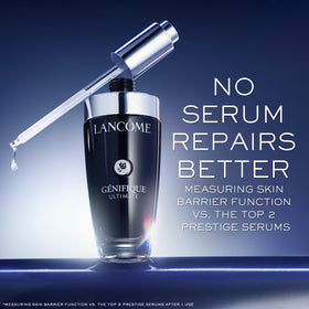 Lancôme refillable pump detail highlighting easy refill mechanism and sustainable packaging benefit
