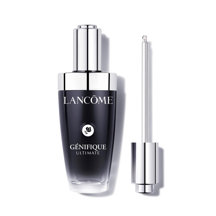 Lancôme Génifique front bottle showing elegant refillable design and premium finish, boosts routine
