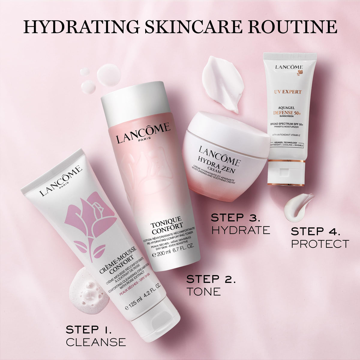 Lancôme cream spread on skin close-up showing smooth finish and plumping effect