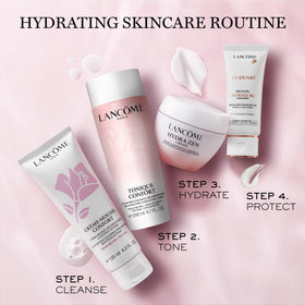 Lancôme cream spread on skin close-up showing smooth finish and plumping effect