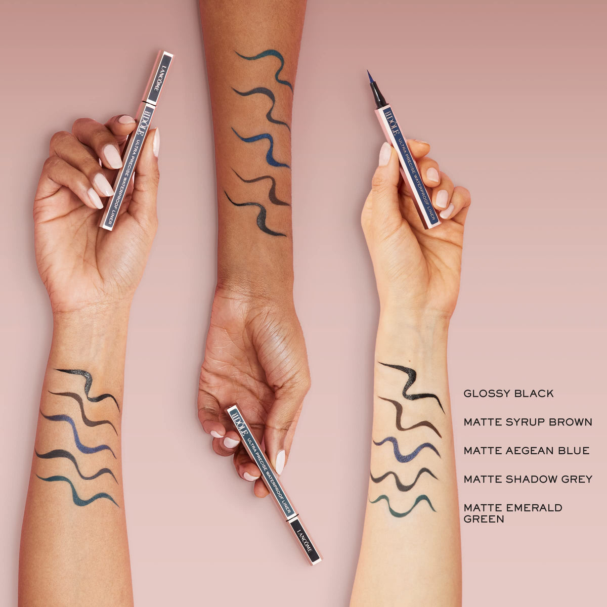 Lancôme Idôle Liner glossy black swatch demonstrating rich pigment payoff
