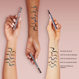 Lancôme Idôle Liner glossy black swatch demonstrating rich pigment payoff