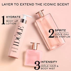 Lancôme Idôle next to common items for scale showing convenient 6.7 fl oz size