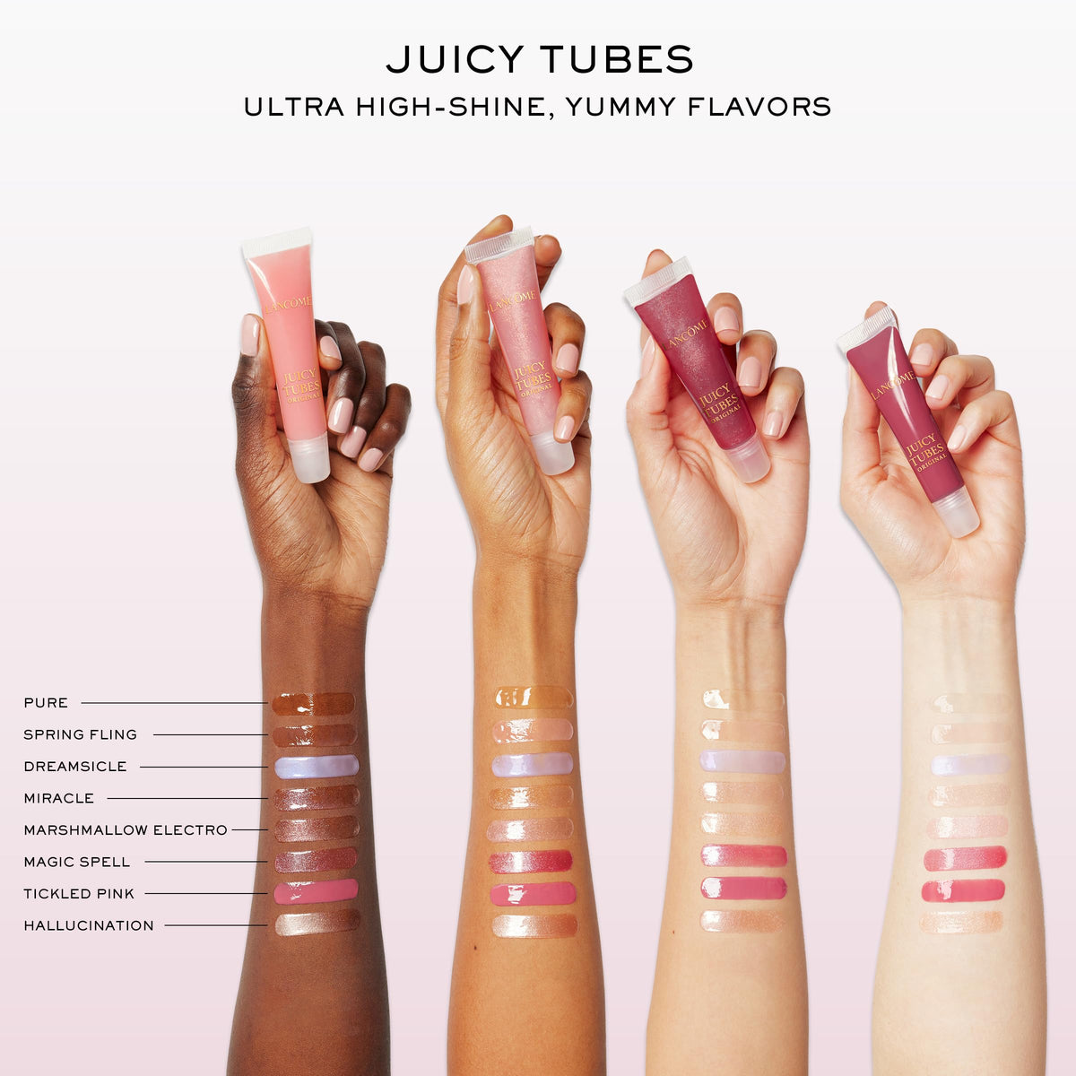 Lancôme Juicy Tubes close-up texture highlighting smooth shiny sheen