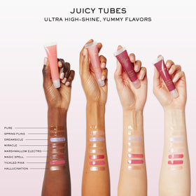 Lancôme Juicy Tubes applied on lips in lifestyle shot showing hydrated, luminous effect