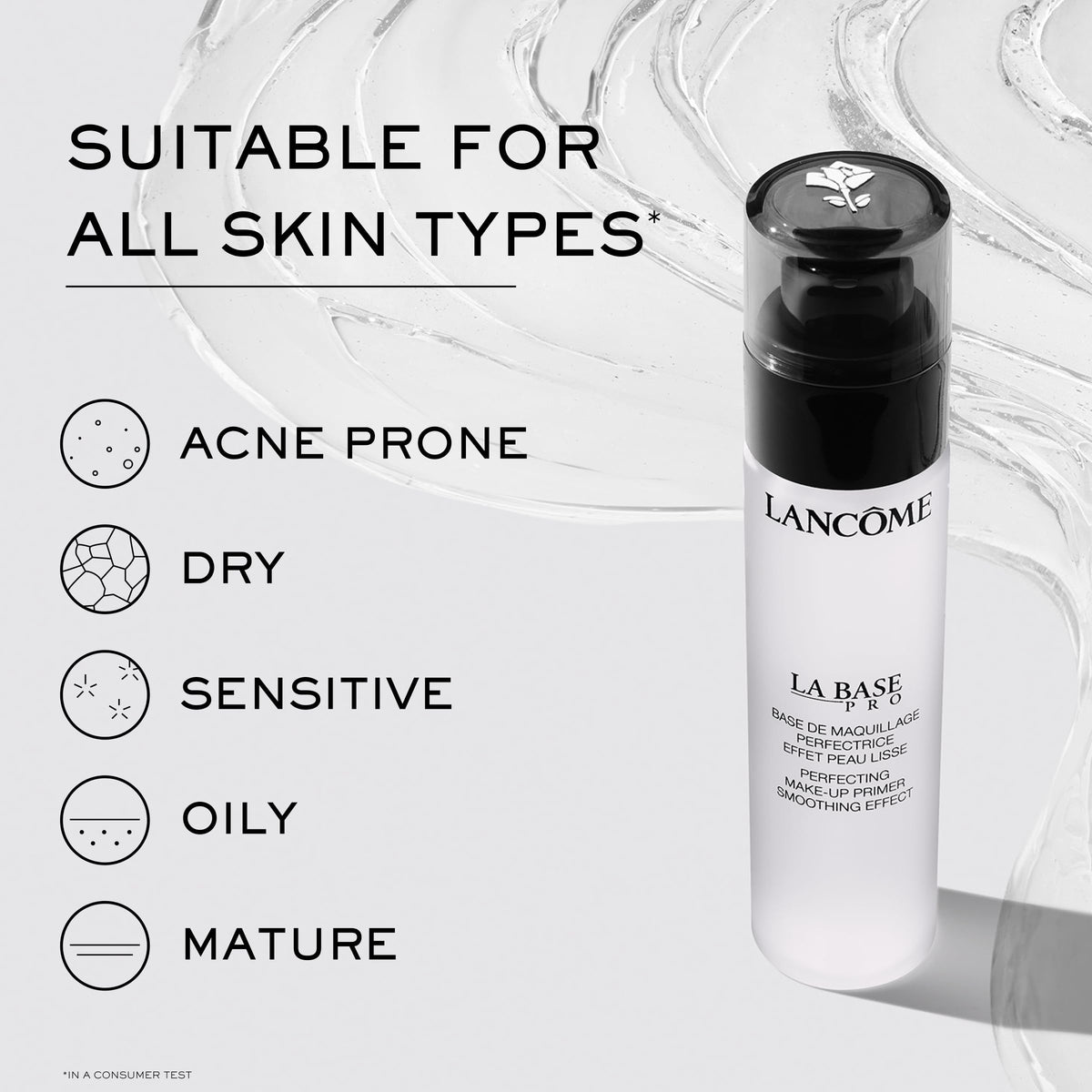 Lancôme label close-up showing Elasto‑Smooth technology information benefit