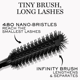 Lancôme mascara texture on brush, weightless formula benefit