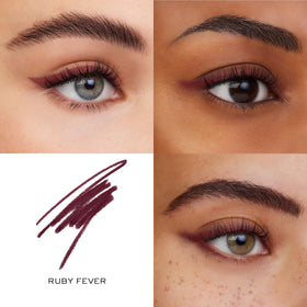 Lancôme Le Stylo texture swatch on skin showing rich Ruby Fever pigment benefit