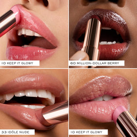 Lancôme Lip Idôle styled with makeup flatlay suggesting layering and versatile wear
