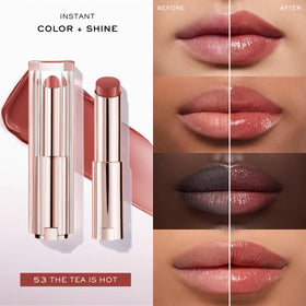Lancôme swatch on skin demonstrating buildable color and glossy finish
