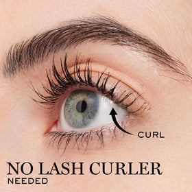 Lancôme mascara on lashes demonstrating 1.5x curl boost and volume