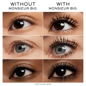Lancôme Monsieur Big before and after lashes demonstrating dramatic visible volume