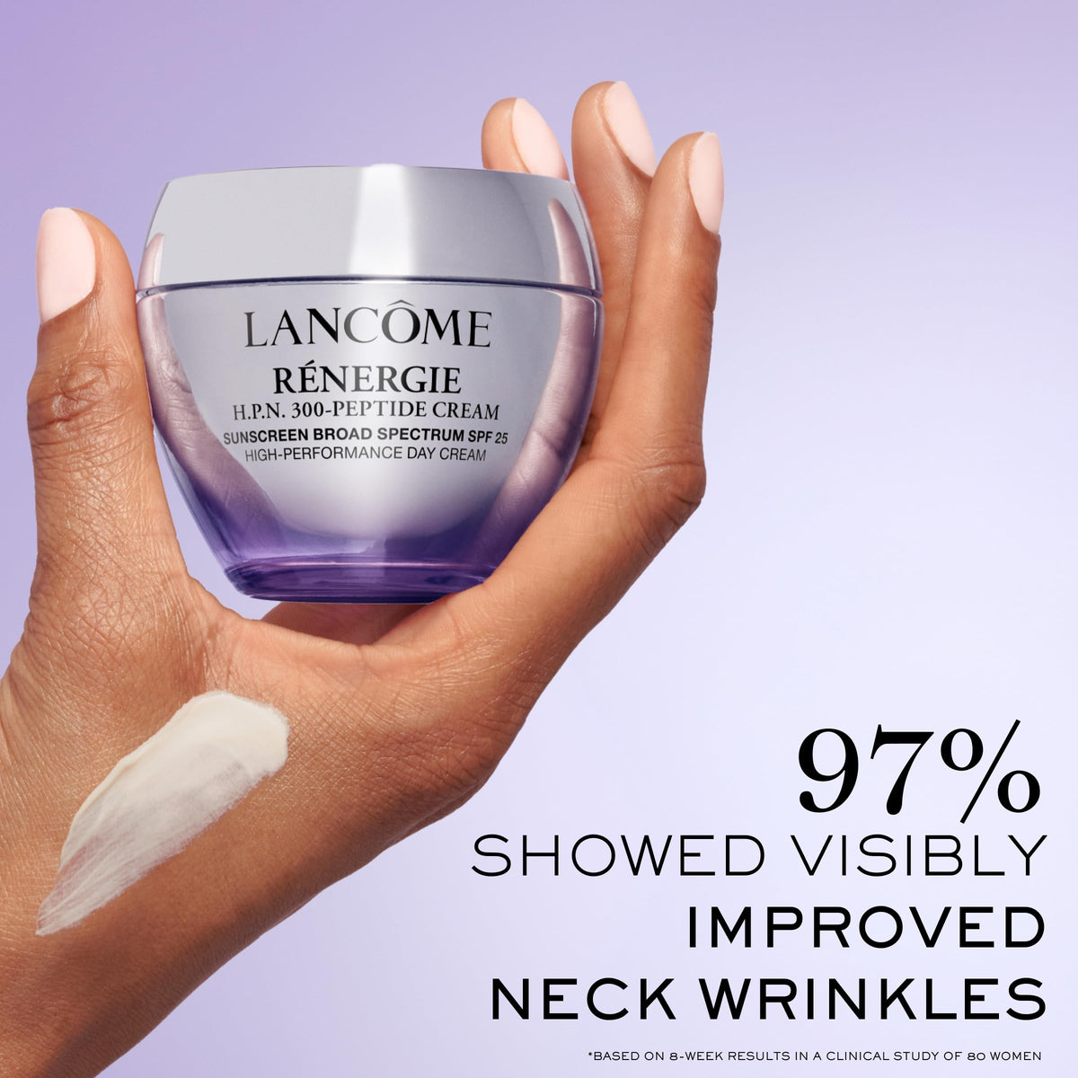 Lancôme close-up of SPF 25 label, emphasizes daily sun protection benefit