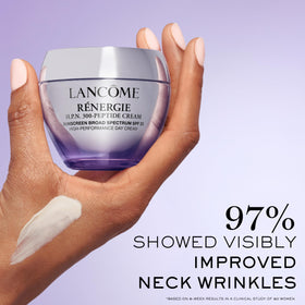 Lancôme close-up of SPF 25 label, emphasizes daily sun protection benefit