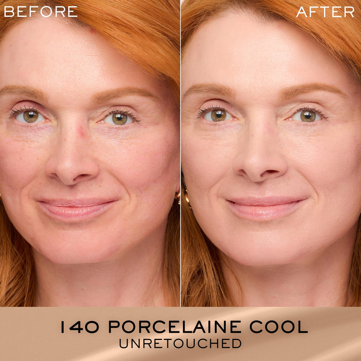 Lancôme Rénergie swatch on skin in shade 140 demonstrating medium-full coverage