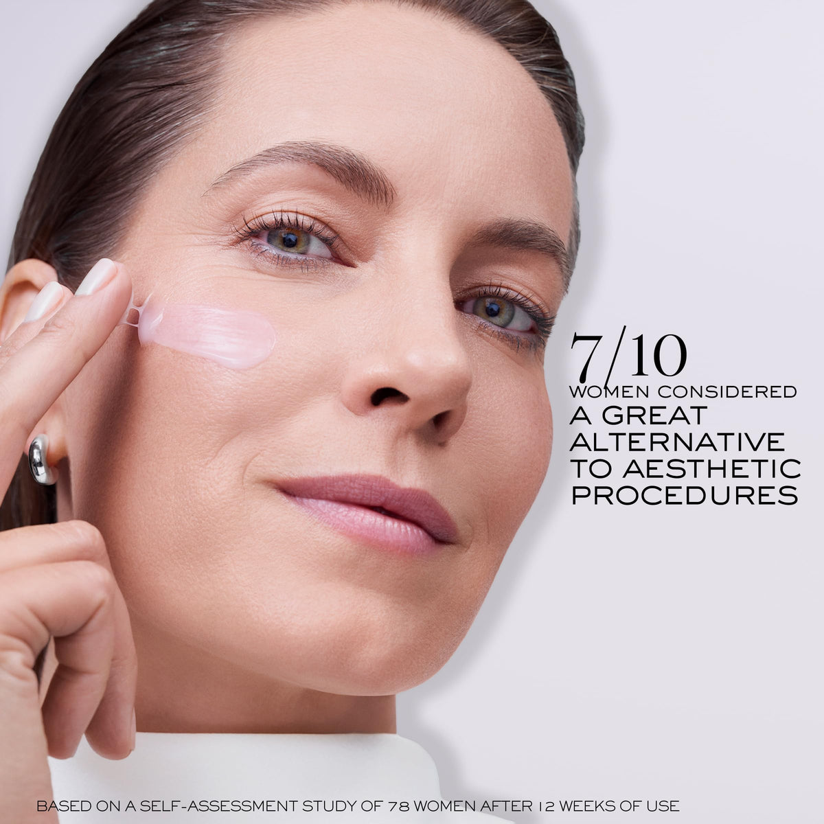 Lancôme before and after comparison showing lifted cheeks and visible contour benefit