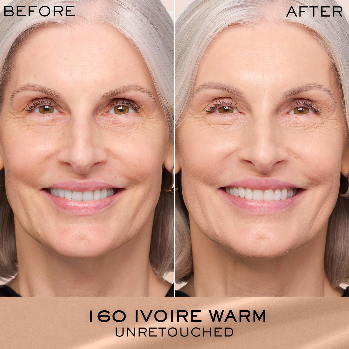 Lancôme foundation texture swipe showing creamy finish and blendable coverage benefit