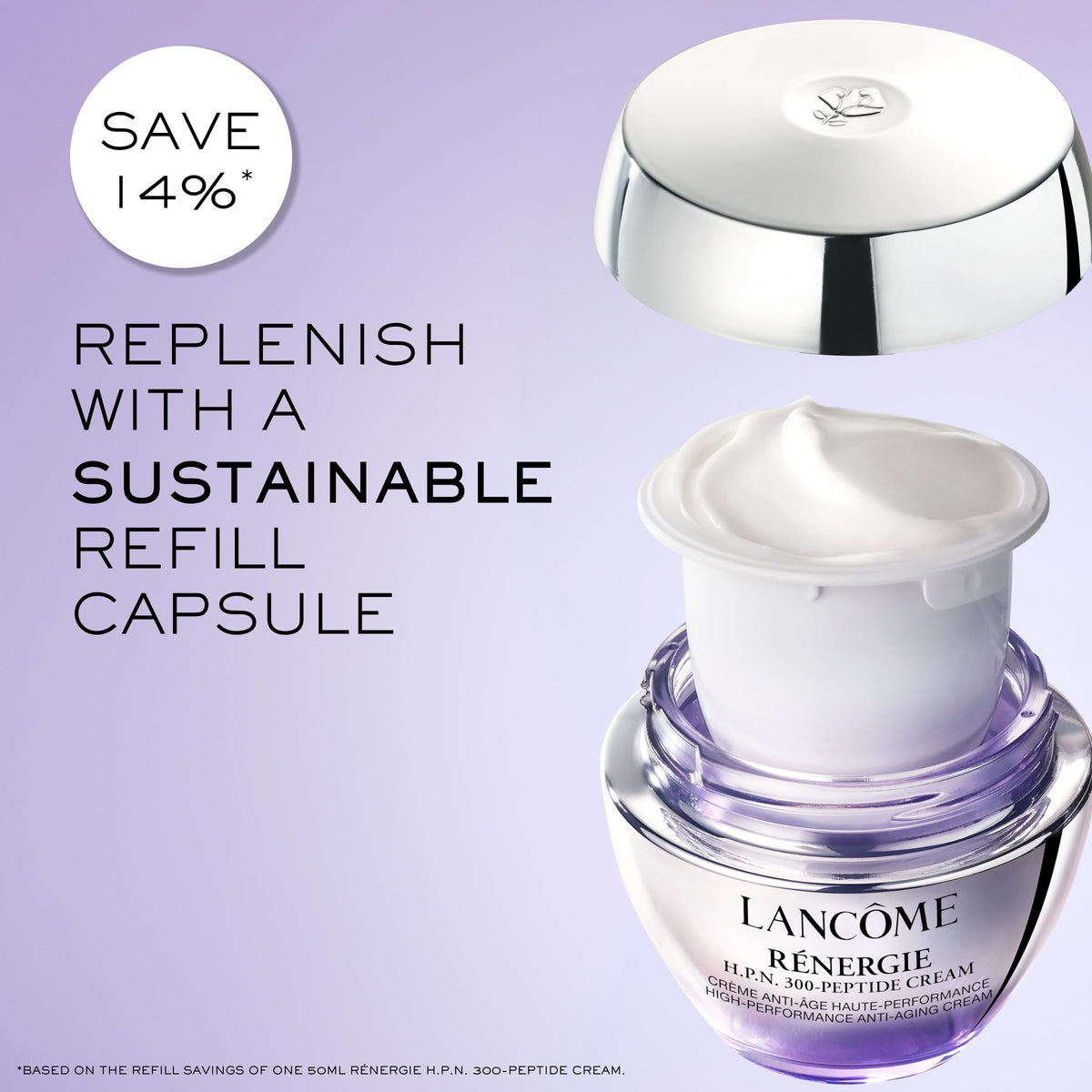 Lancôme jar label close-up showing product name and formulation benefit