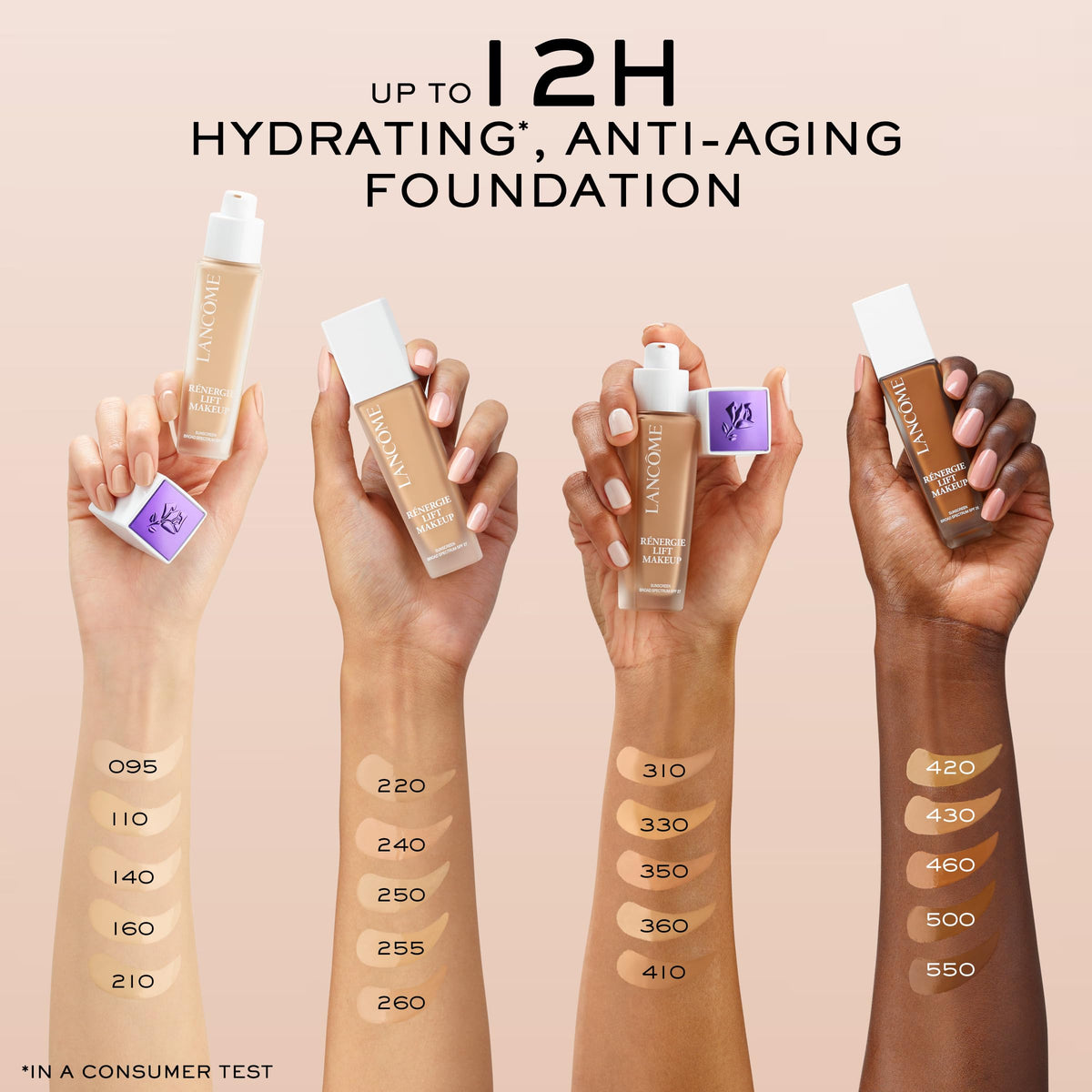 Lancôme swatch on arm showing shade 330 and true-to-tone color matching benefit