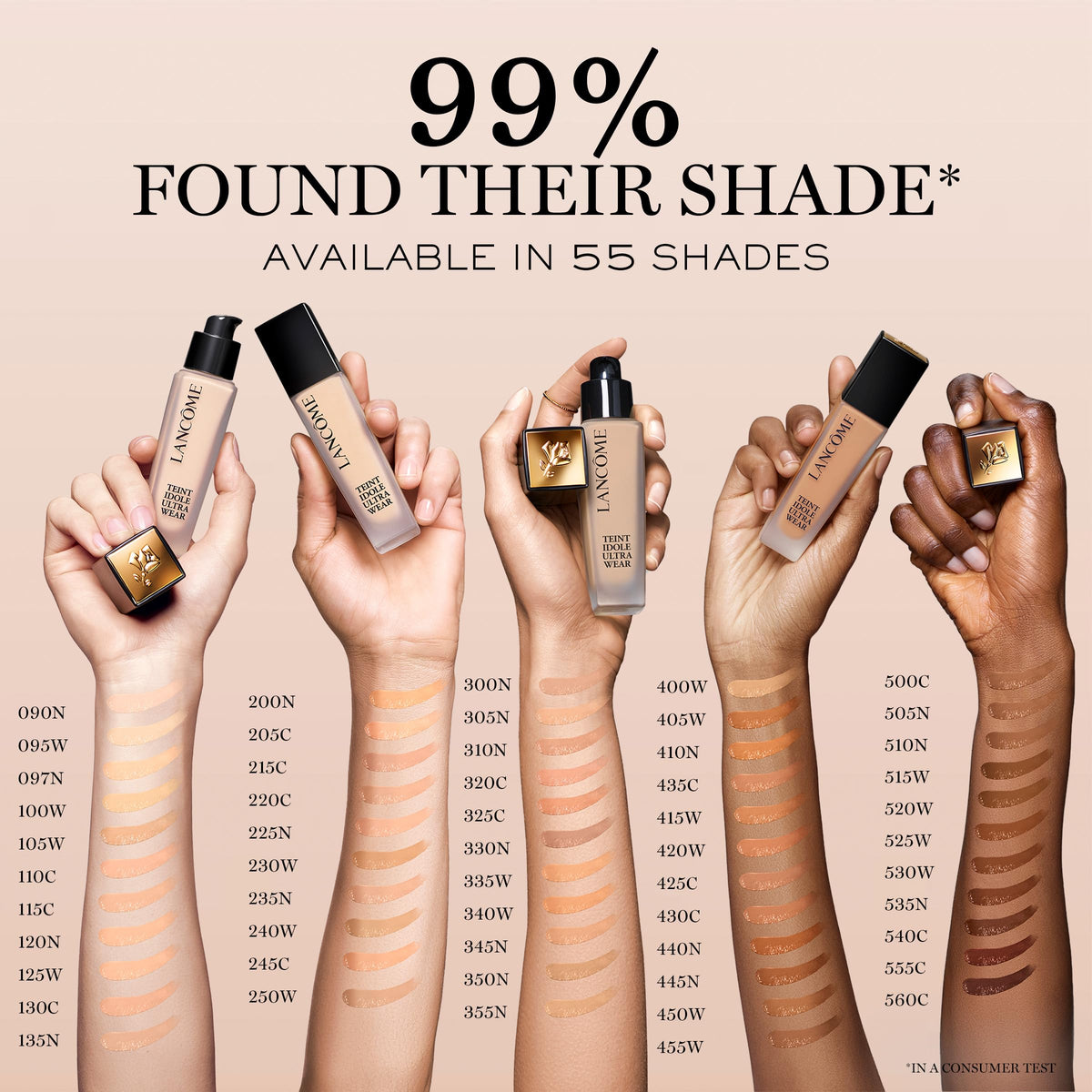 Lancôme jawline swatch of 135N demonstrating color match for neutral/peachy undertones