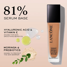 Lancôme split-face before and after showing even coverage and matte look
