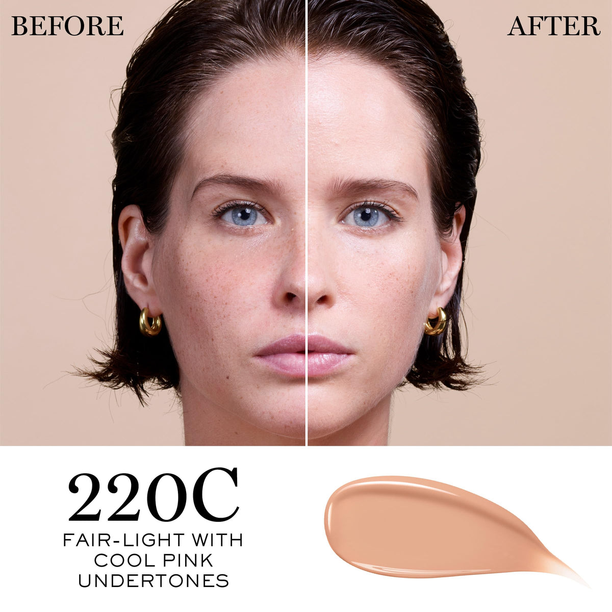 Lancôme pump and cap detail highlighting easy dispensing benefit: controlled application