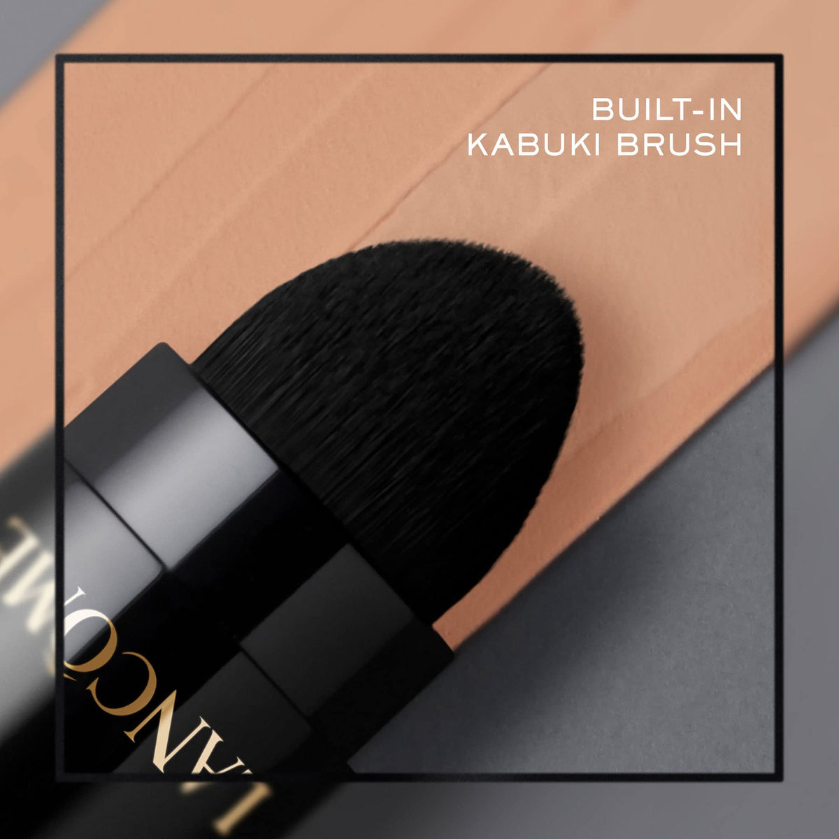 Lancôme foundation stick inside a beauty bag demonstrating convenience for on-the-go touch-ups