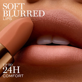 Lancôme texture close-up on lips showing soft matte finish and comfort