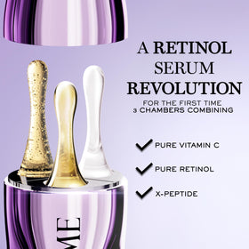 Lancôme multi-chamber dispenser close-up illustrating separate active formula delivery