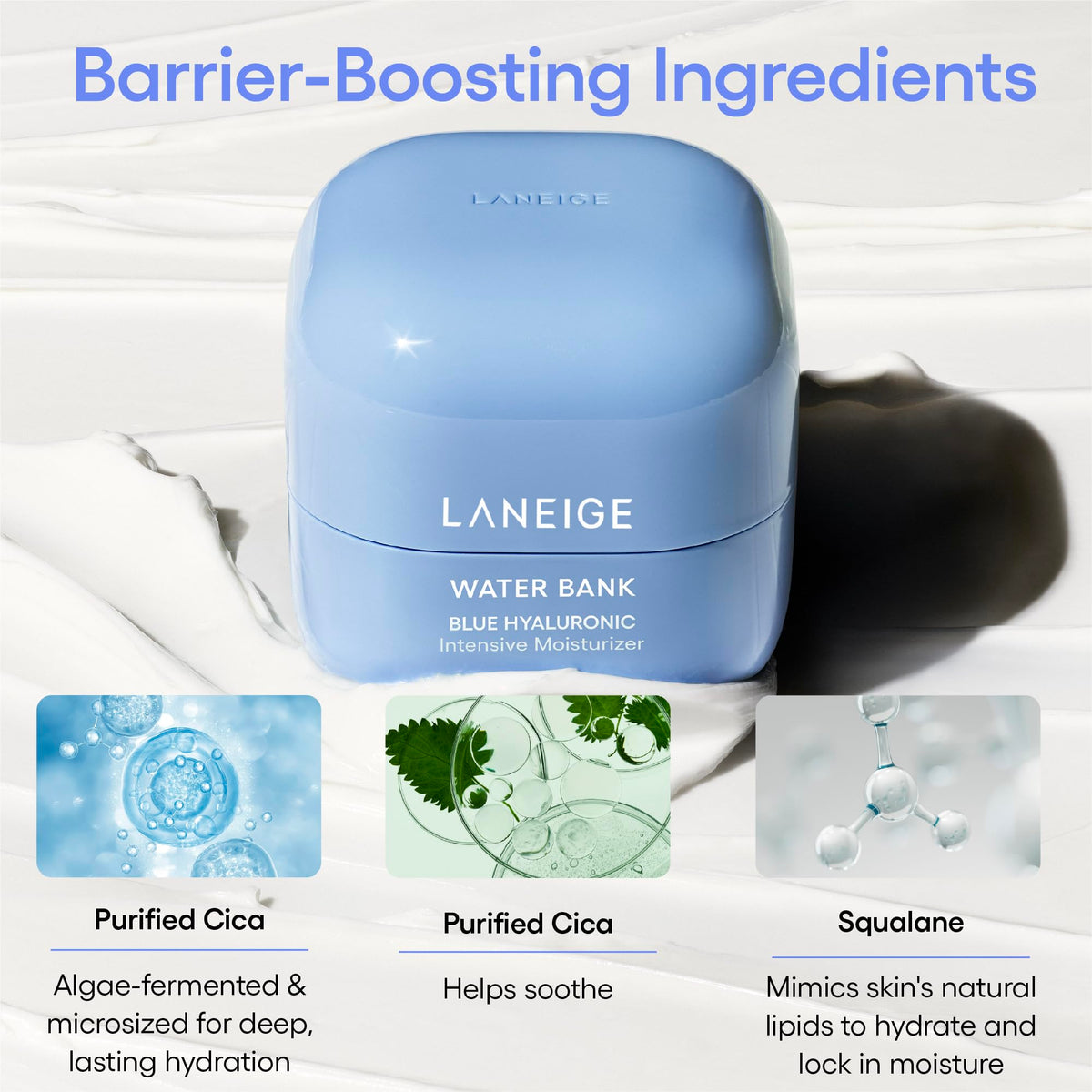LANEIGE cream on hand showing smooth absorption and soothing finish