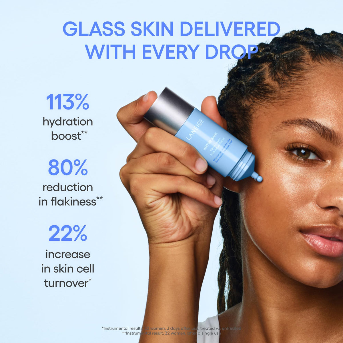LANEIGE side-by-side before and after showing visible texture smoothing benefit