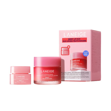 LANEIGE berry lip mask front view showing full jar and mini for easy hydration
