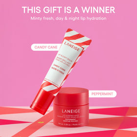 LANEIGE Candy Cane Lip Glowy Balm open with visible product bullet for quick daytime hydration