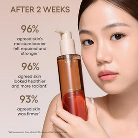 LANEIGE product in use on model's face, removes makeup and sunscreen effectively