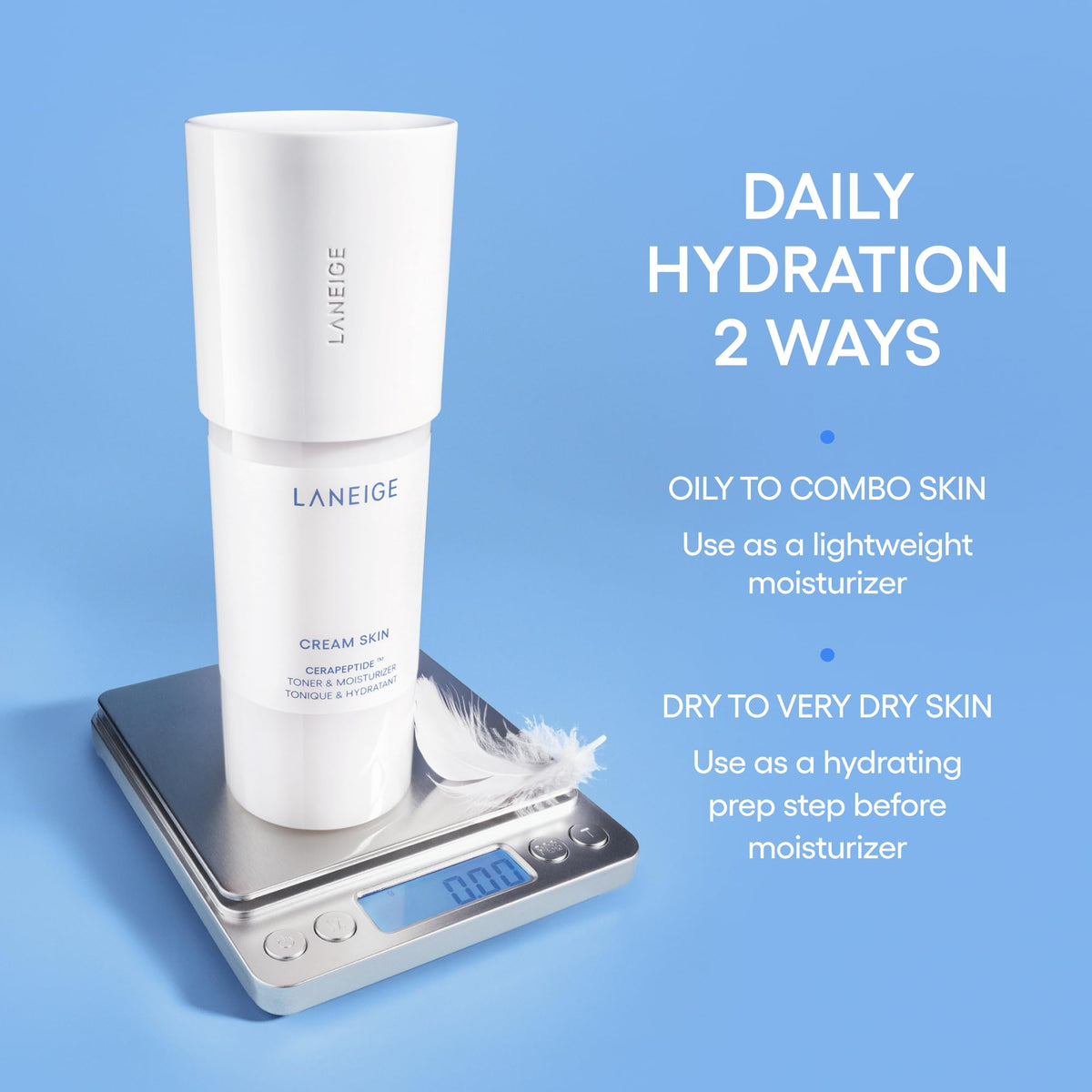 LANEIGE person patting toner into face for dewy, plumped look