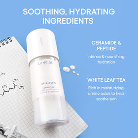LANEIGE hands applying milky toner demonstrating instant soothing hydration