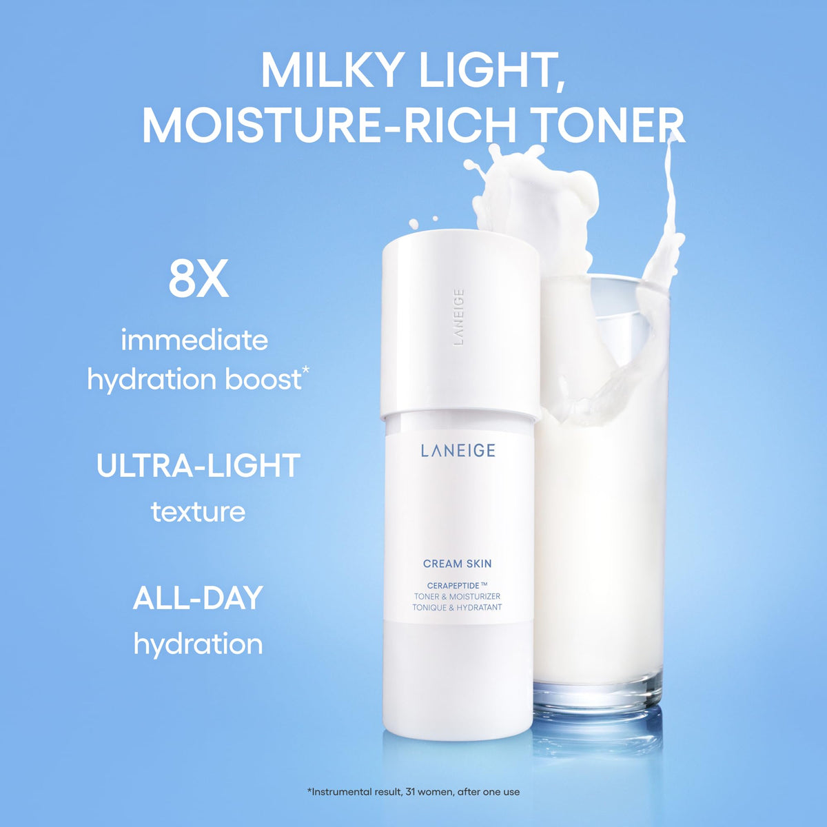 LANEIGE milky toner texture close-up showing lightweight moisture