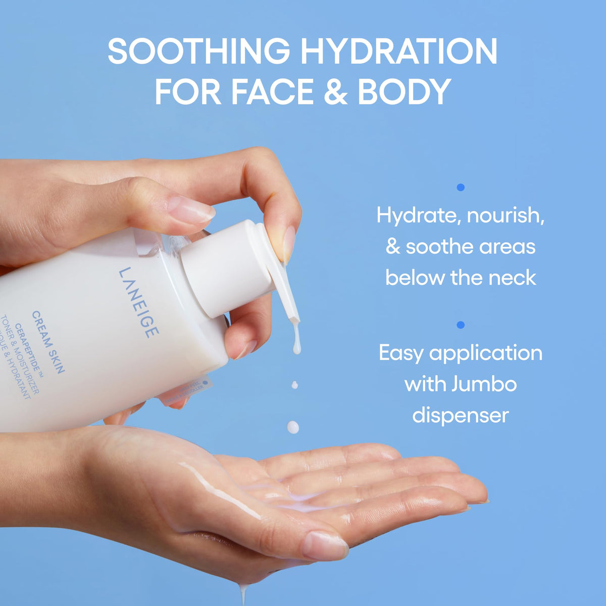 LANEIGE close-up of milky texture pouring for lightweight hydration