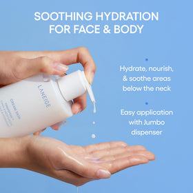 LANEIGE close-up of milky texture pouring for lightweight hydration