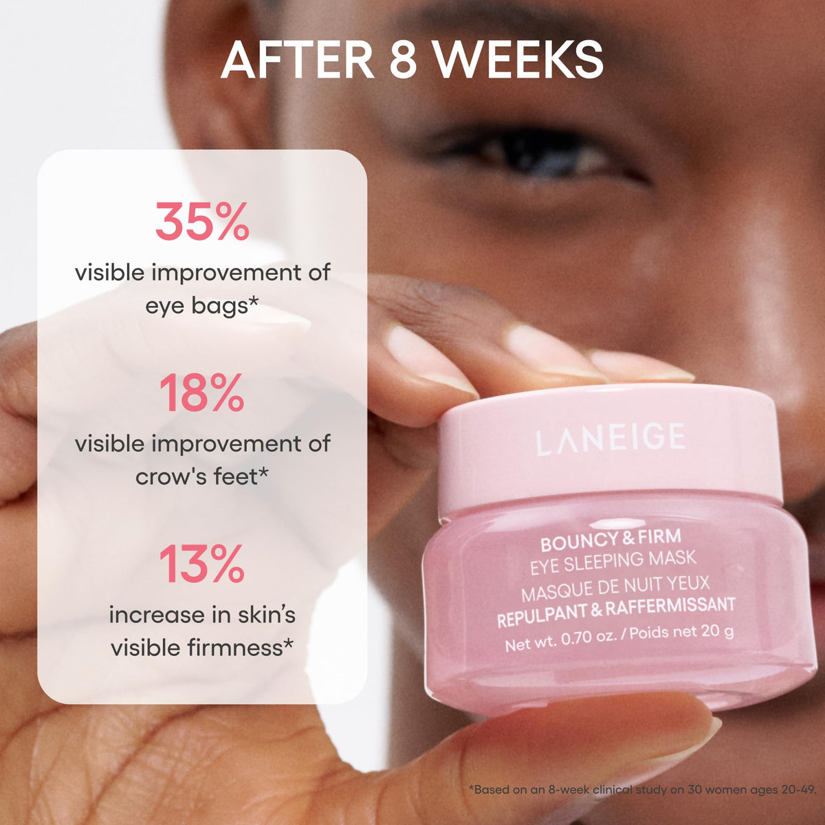 LANEIGE jar on nightstand illustrating overnight use and refreshed mornings