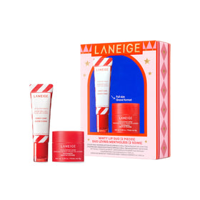 LANEIGE minty lip duo front packaging shows both products and holiday design, clear gift-ready presentation