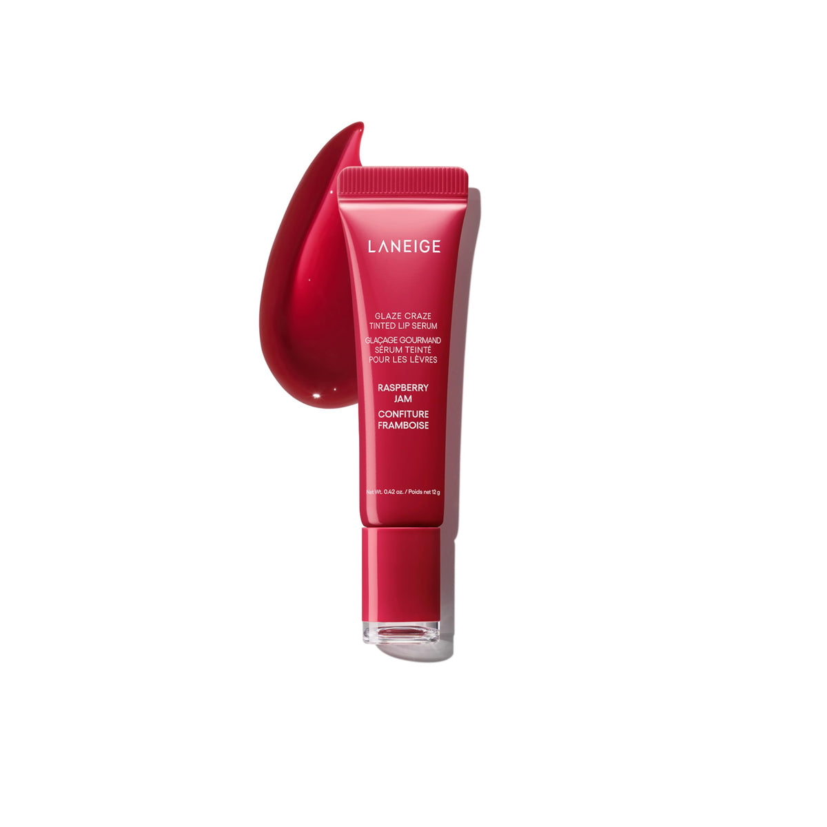 LANEIGE front packaging showing Raspberry Jam, glossy hydration benefit