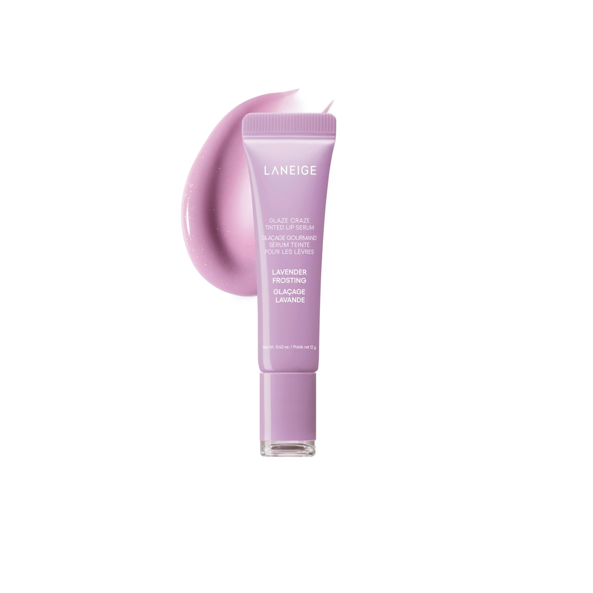 LANEIGE front shot of Lavender Frosting showing glossy tinted tube benefit of visible color