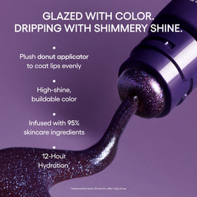 LANEIGE swatch on lips showing Black Plum Glaze shimmer and buildable shine