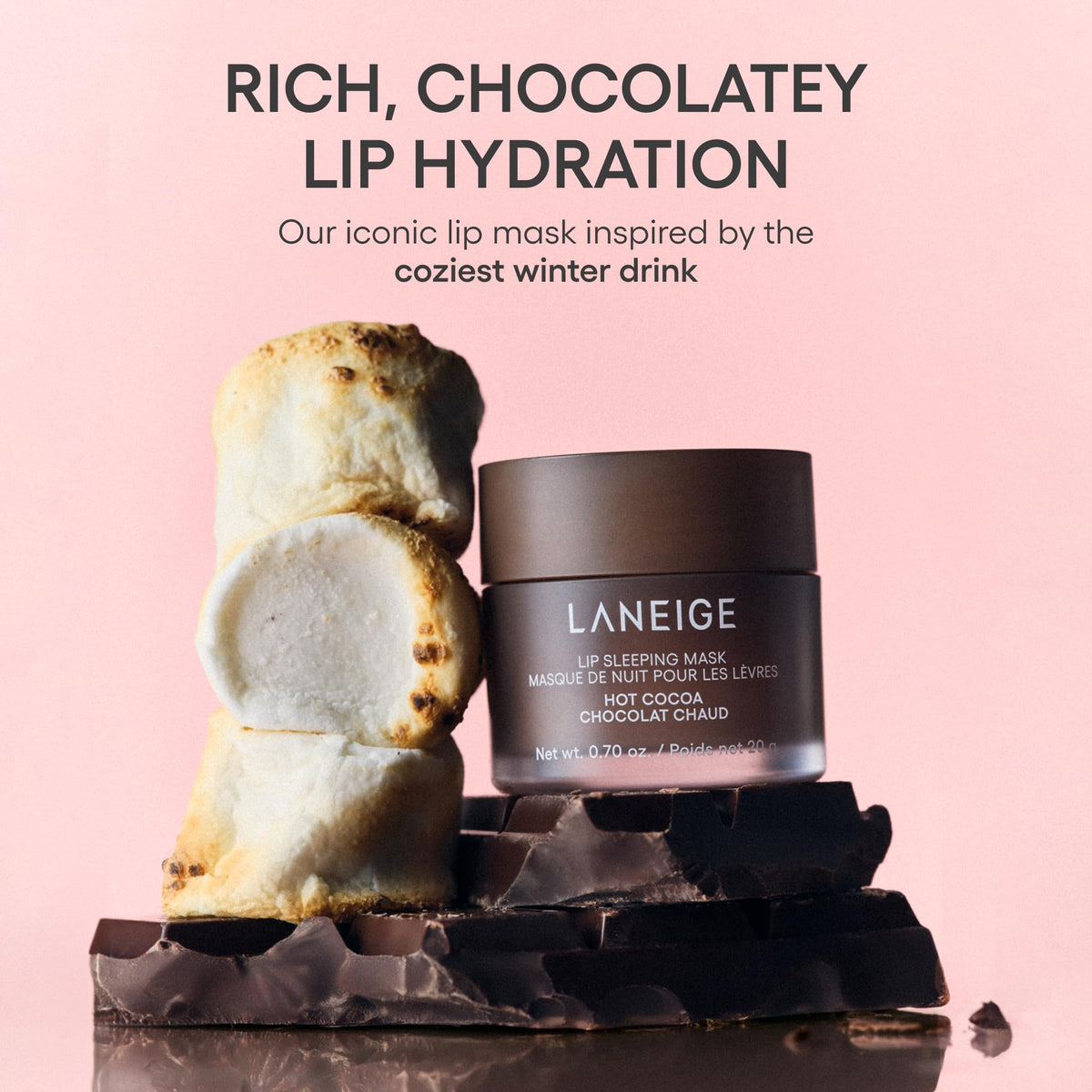 LANEIGE open jar revealing creamy Hot Cocoa texture for deep hydration