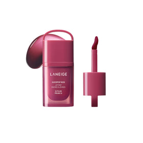 LANEIGE front of JuicePop Box showing DJ PLUM shade and glossy finish benefit